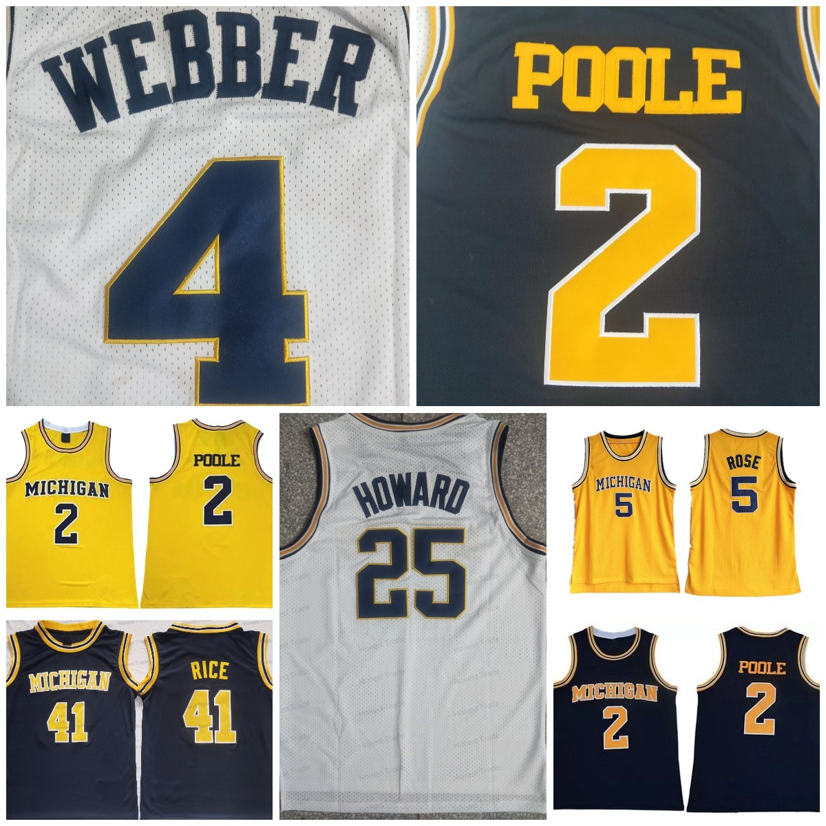 NCAA Glen Rice College Jersey 4 Chris Webber 25 Juwan Howard Jalen Rose Poole Yellow University Stitched Men Shirts Classic Summer