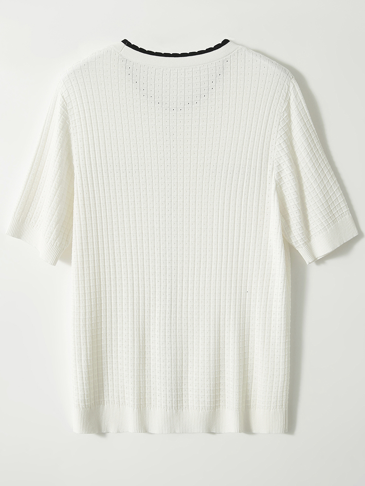 Women's TShirt Black White Tee Shirt Femme Button Knitted T Shirt Women Tshirt Short Sleeve Top Summer Korean Style Clothes Camiseta Mujer 230520