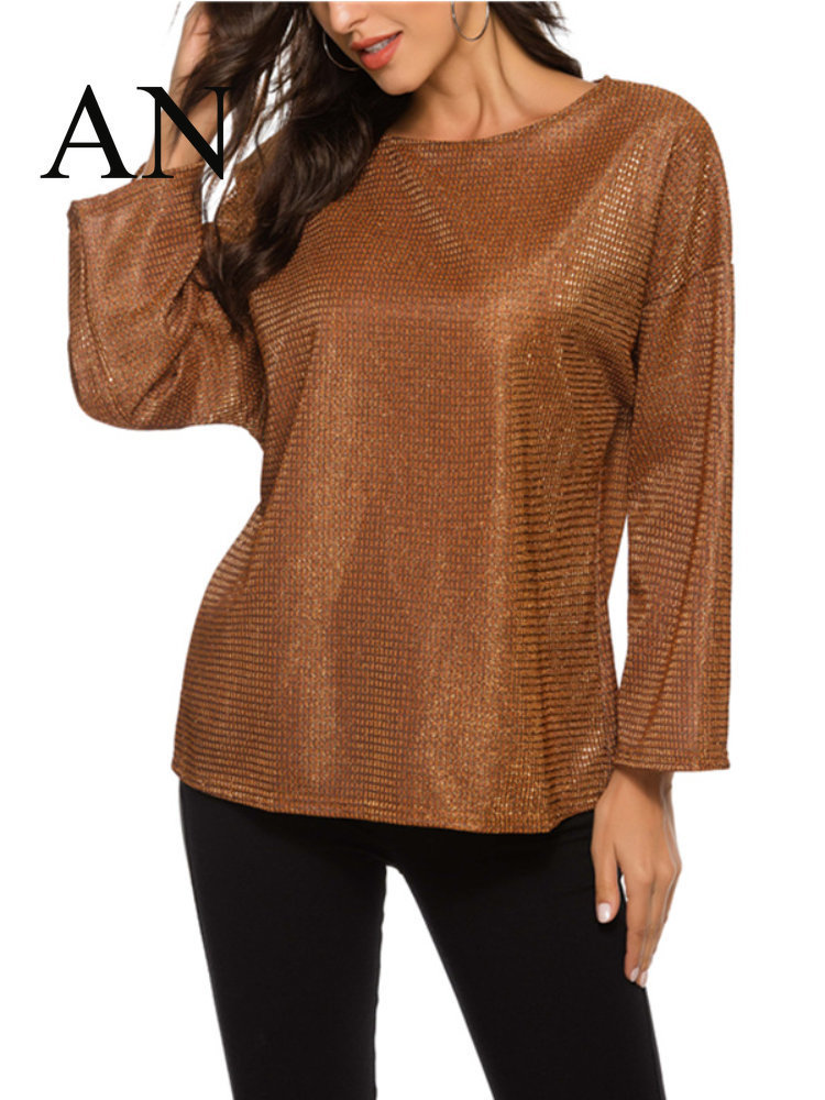 Women's TShirt Spring Loose Round Neck Blouse Sequined Short Sleeve Tshirt Women's Blouse Ladies' Casual Sports Tshirt All Neon Store C