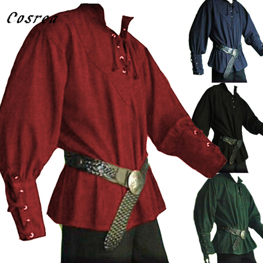Theme Costume wholesale men's medieval Renaissance long sleeved shirt bandage top Halloween lord knight shirt vintage clothing shirt 230520