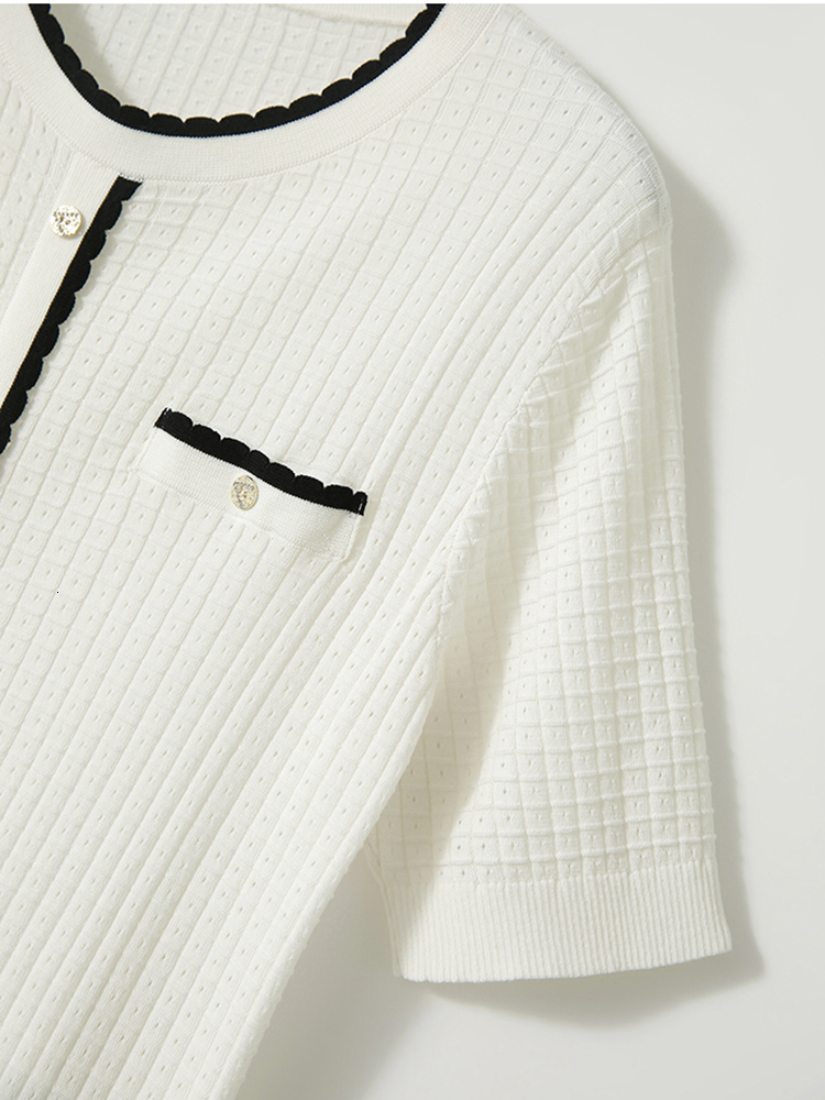 Women's TShirt Black White Tee Shirt Femme Button Knitted T Shirt Women Tshirt Short Sleeve Top Summer Korean Style Clothes Camiseta Mujer 230520