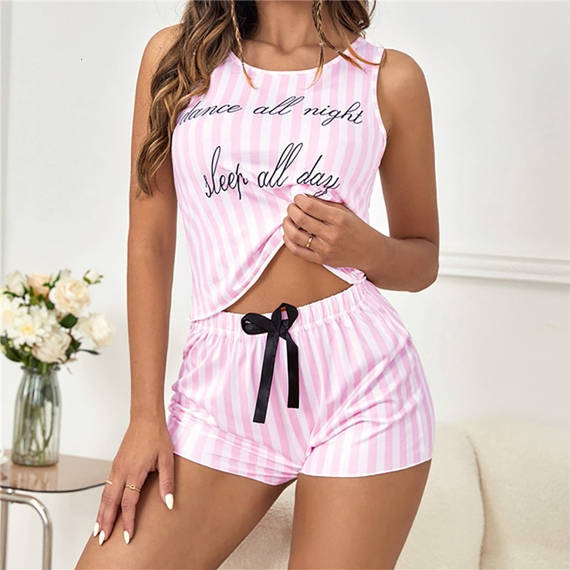 Women's Sleepwear Women's pajamas Summer pure cotton pajama set Tank top Mini underwear set Soft sleeveless pajamas 230520