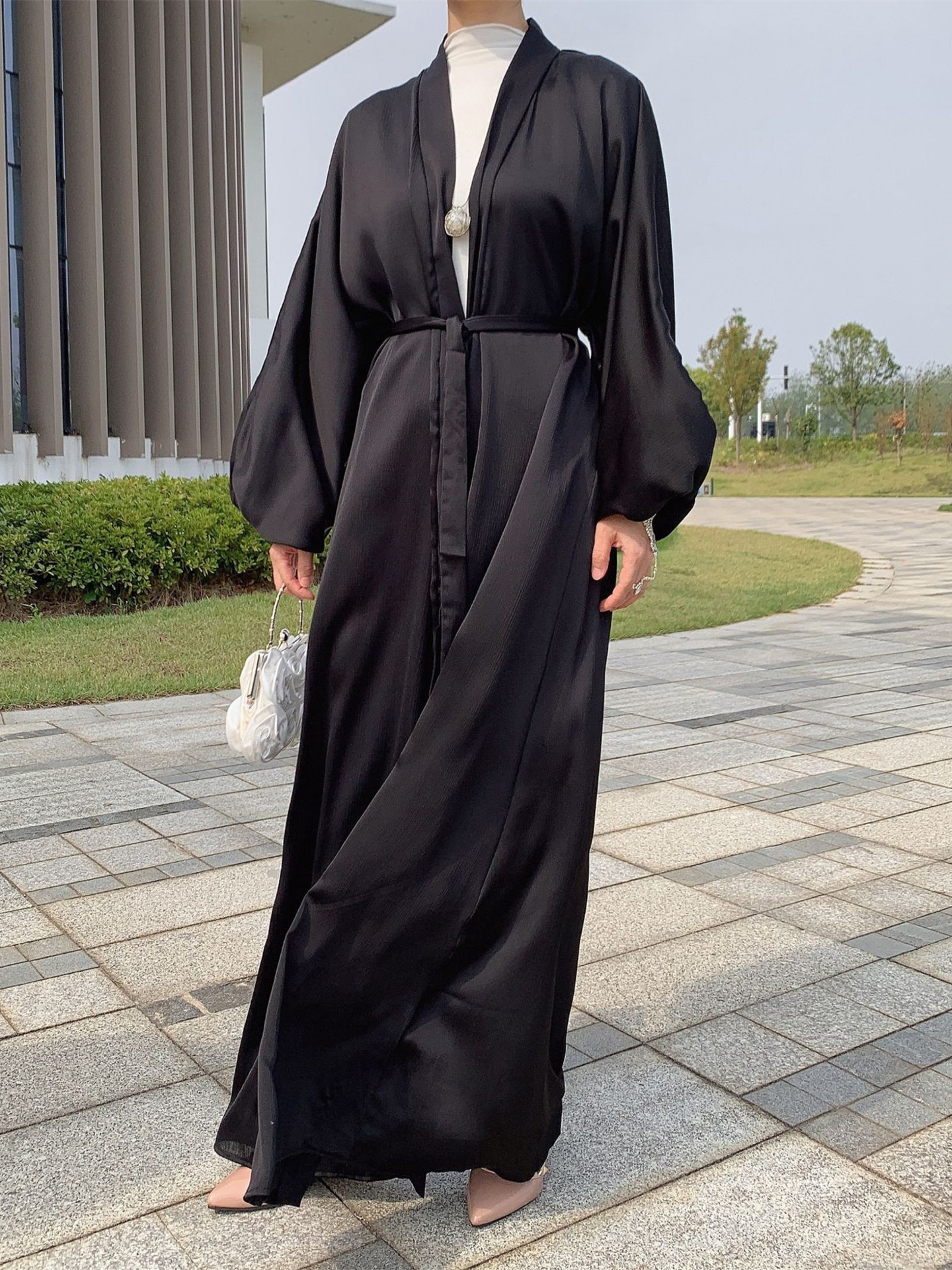Ethnic Clothing Ramadan Eid Fashion Kimono Muslim Dress Smooth Silk Elegant Solid Color Long Muslim Abayas Women's Modest Dress 230520
