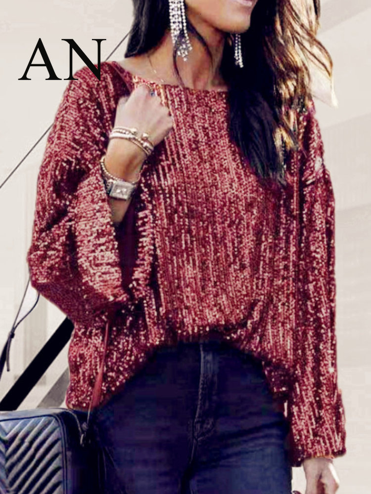 Women's TShirt Spring Loose Round Neck Blouse Sequined Short Sleeve Tshirt Women's Blouse Ladies' Casual Sports Tshirt All Neon Store C