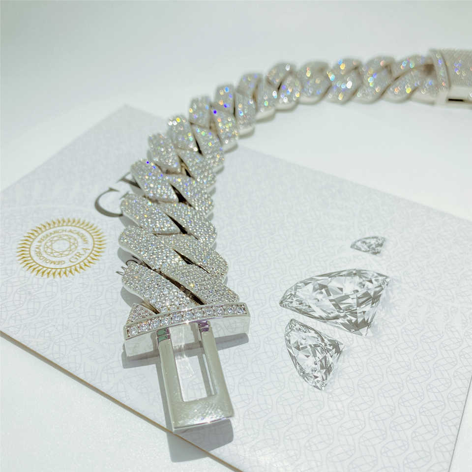 necklace moissanite chain Bracelet Hip Hop Jewelry 26mm 925 Solid Silver Iced Out Cuban Link Prong Cuban Bracelet Vvs Diamond