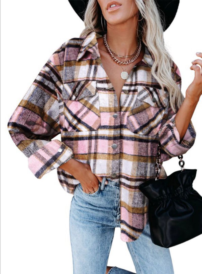 Autumn/Winter European and American Women's New Woolen Shirt Long Sleeve Plaid Coat