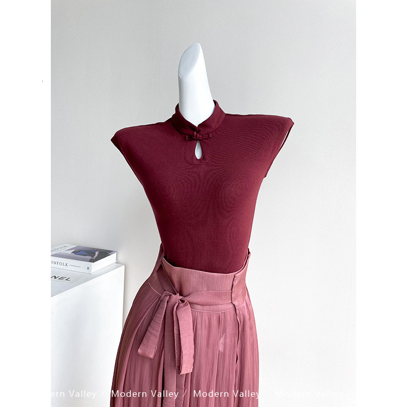 Two Piece Dress UMI MAO Chinese Style Half Sleeve Button Top Improved Horse Face Skirt Set Romantic Retro Women's Wear Femme 230520