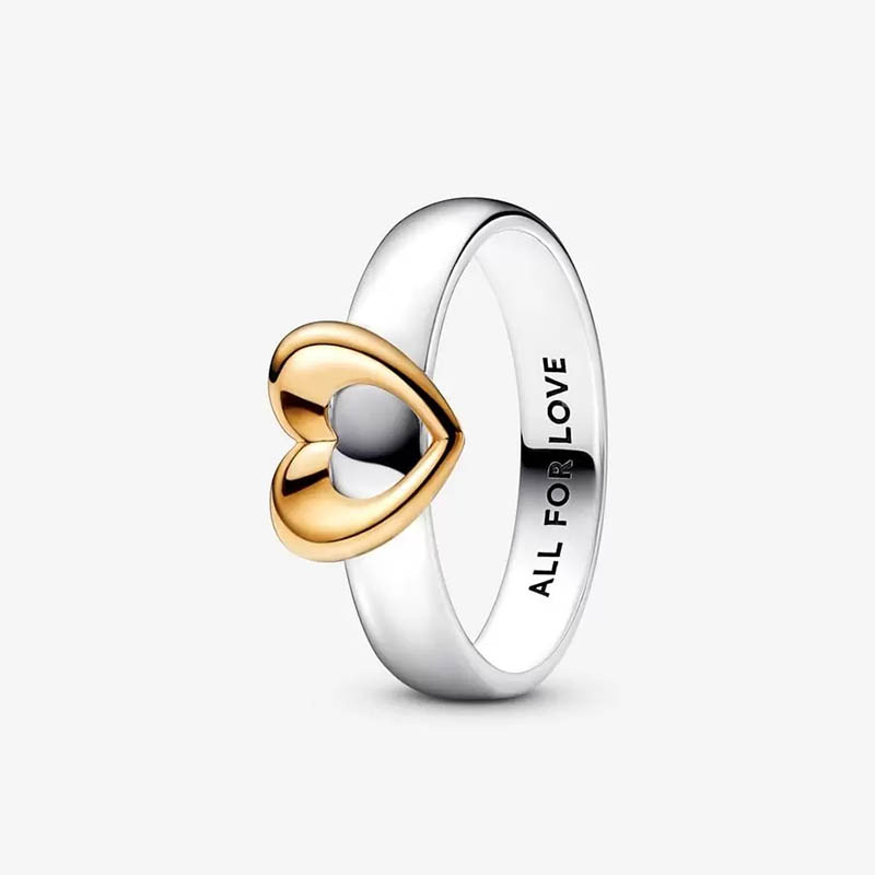 Radiant Two-tone Sliding Heart Ring Authentic 925 Sterling Silver Luxurious RING set Women Girls Wedding Gift Jewelry Gold Stacking rings with Retail Box wholesale