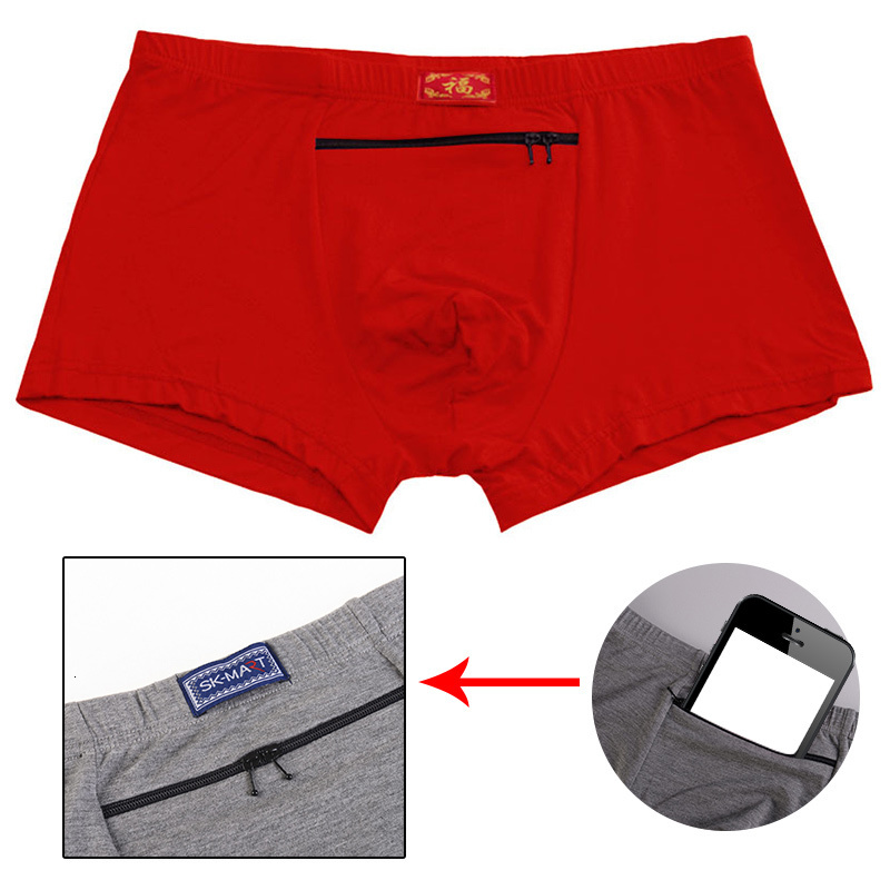Underpants Men Boxer Sexy Hidden Pocket Secret Briefs Outdoor Sex Front Stash Soft Keep Pickpocket Proof Underwear Safe Protector 230520