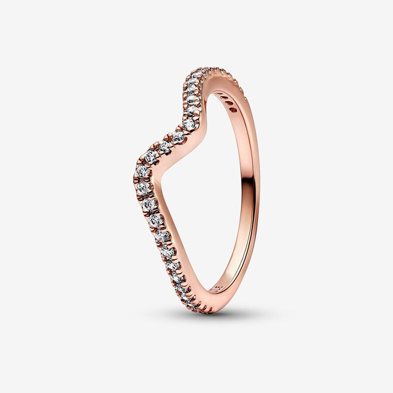 Rose Gold Wave Stacking Ring 925 Sterling Silver Luxurious RING set Women Girls Wedding Gift Jewelry Golden Diamond Crystal rings with Retail Box Factory wholesale