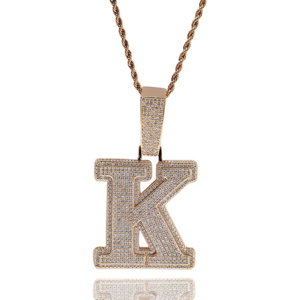 Hip Hop A-Z Letters Pendants Necklace 5A Zircon White Gold Plated Men Gift