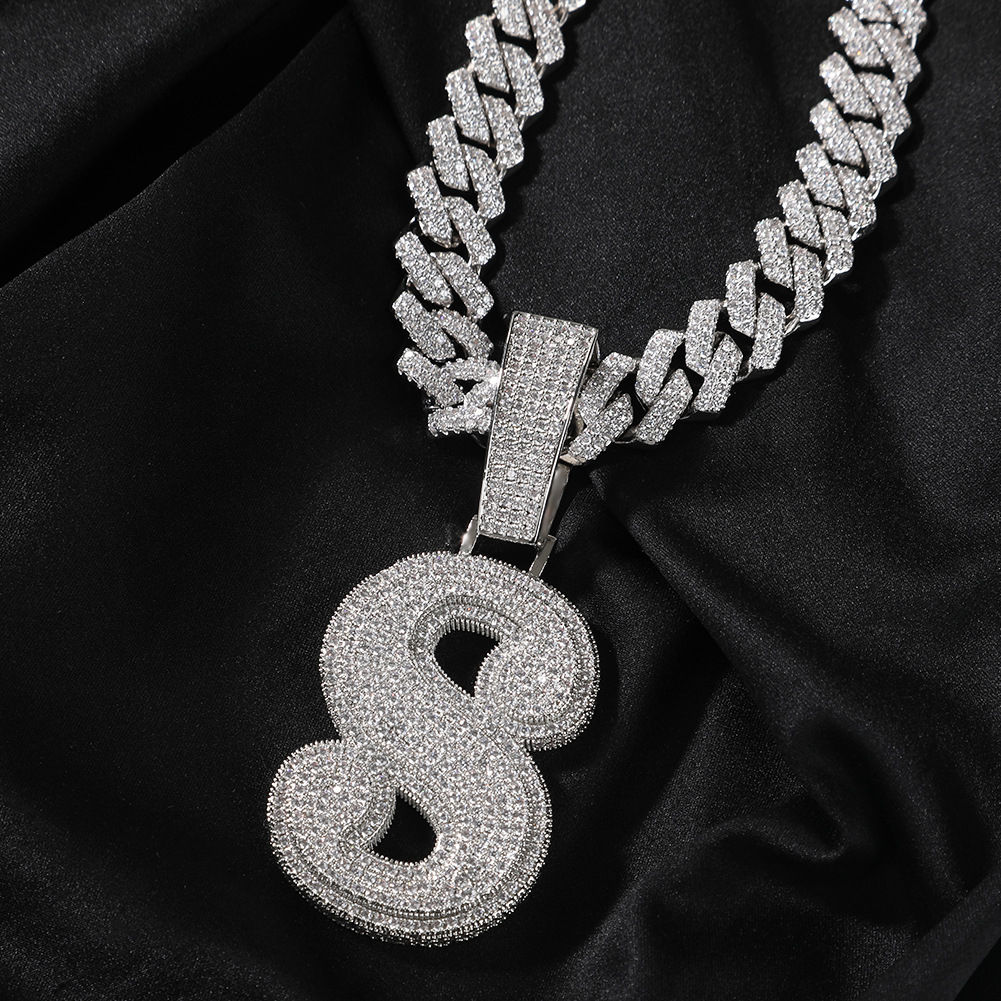 Hip Hop A-Z Letters Pendants Necklace 5A Zircon White Gold Plated Men Gift