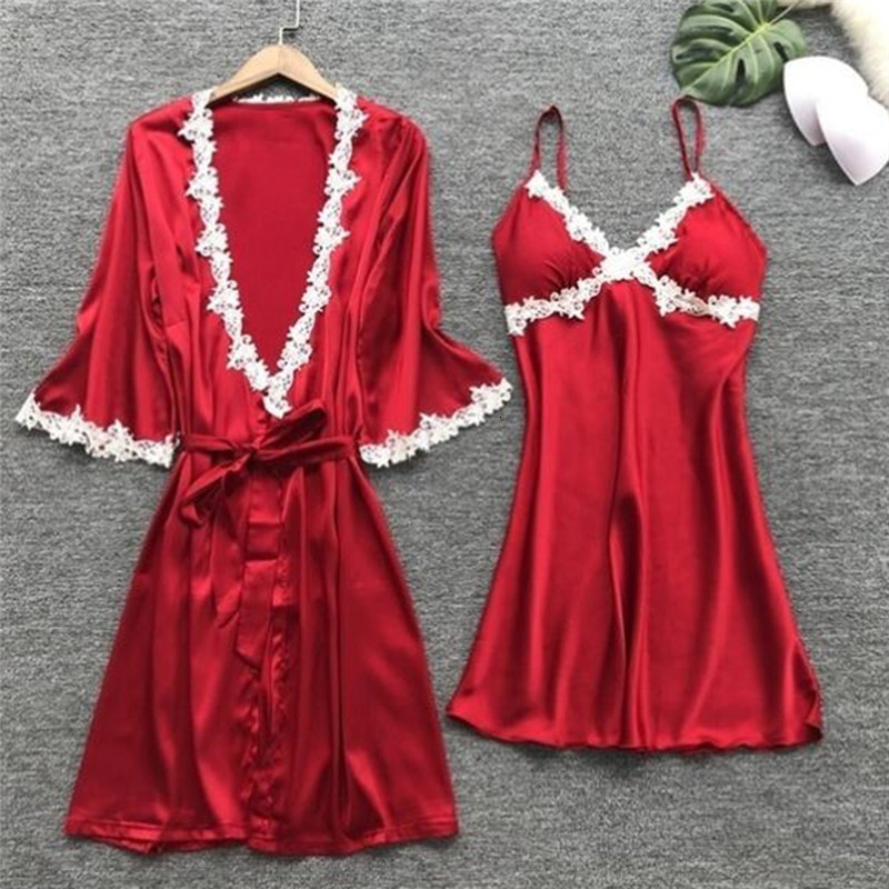 Women's Sleepwear Women's satin pajamas thin 5 piece pajamas sexy lace pajamas sleep lounge pajamas silk pajamas home clothing pajama set 23