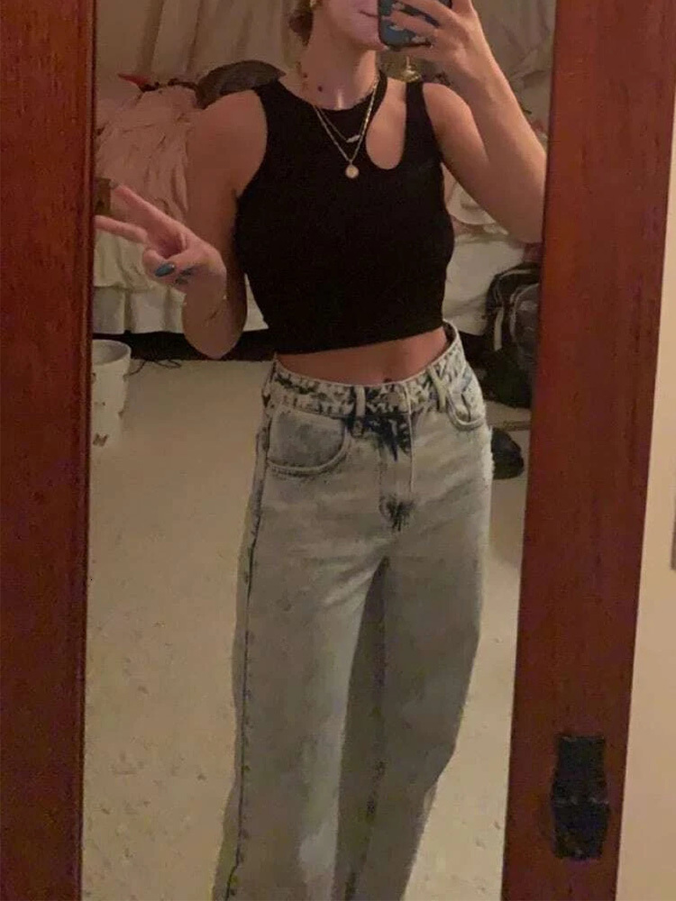 Women's Tanks Camis Sexy Ribknit Tank Top for Women Summer Solid Oneck Sleeveless Crop Tops Street Vintage Korean Fashion Shirt Vest Y2K Clothes 