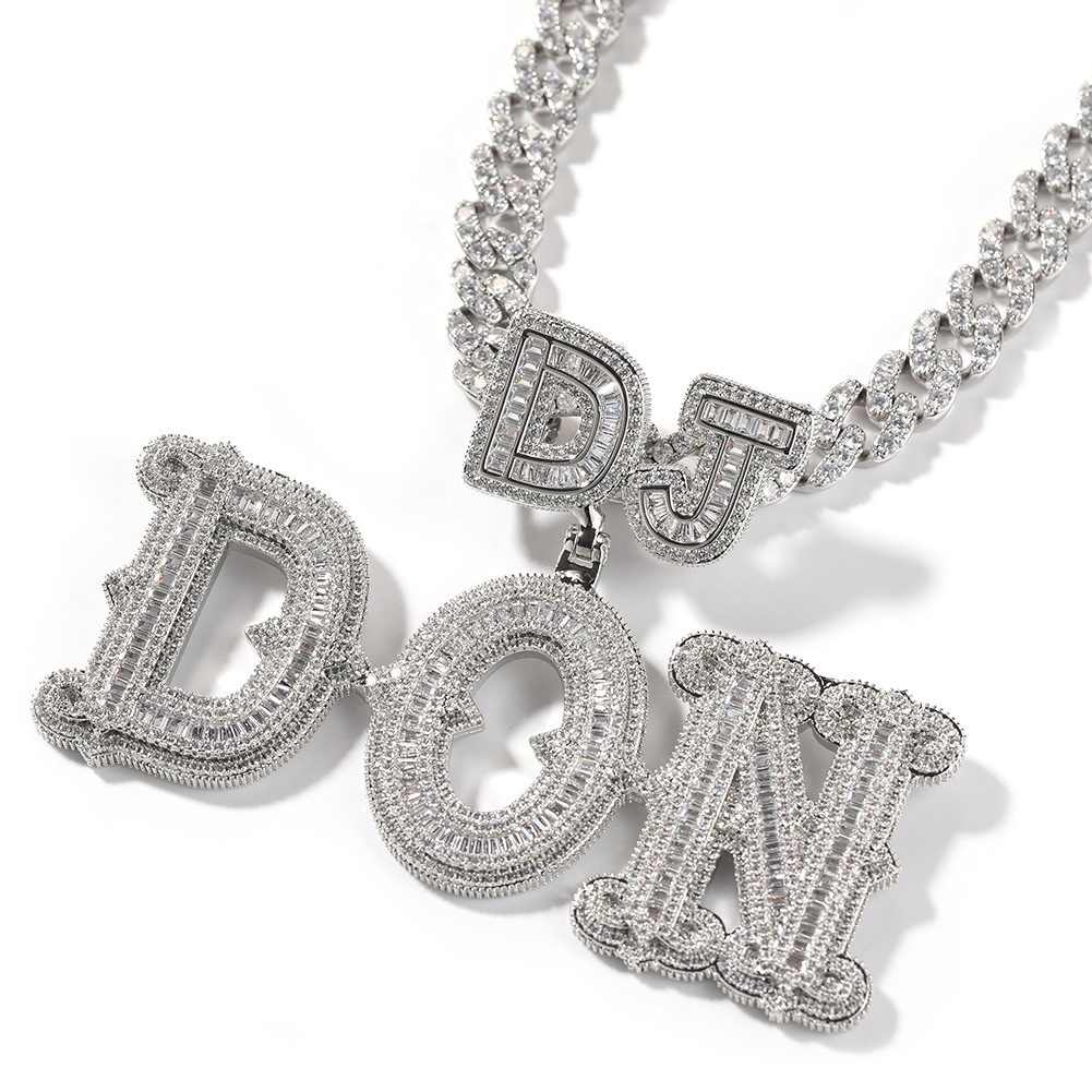 0-9 A-Z Custom Name Letters Pendant Necklaces T Zircon Charm Letters Numbers Tail Clasp Men Women Jewelry Gift