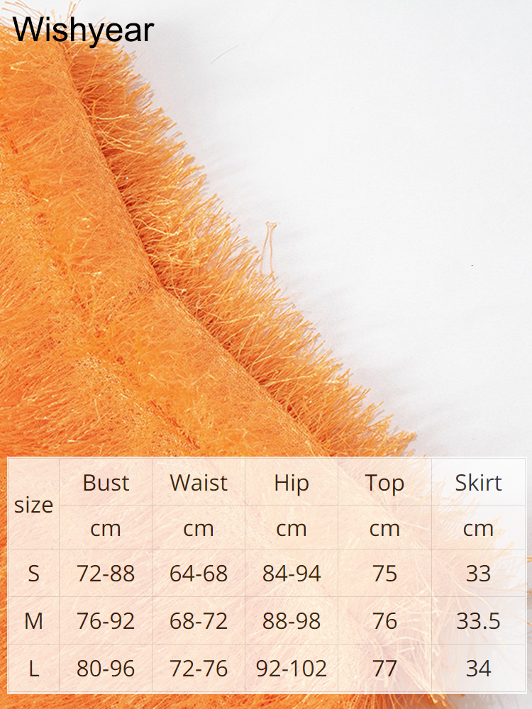 Two Piece Dress year Orange Metallic One Shoulder Bodysuit Top and Fuzzy Skirt Set for Women Sexy Birthday Club Bodycon Sets Outfits 230520