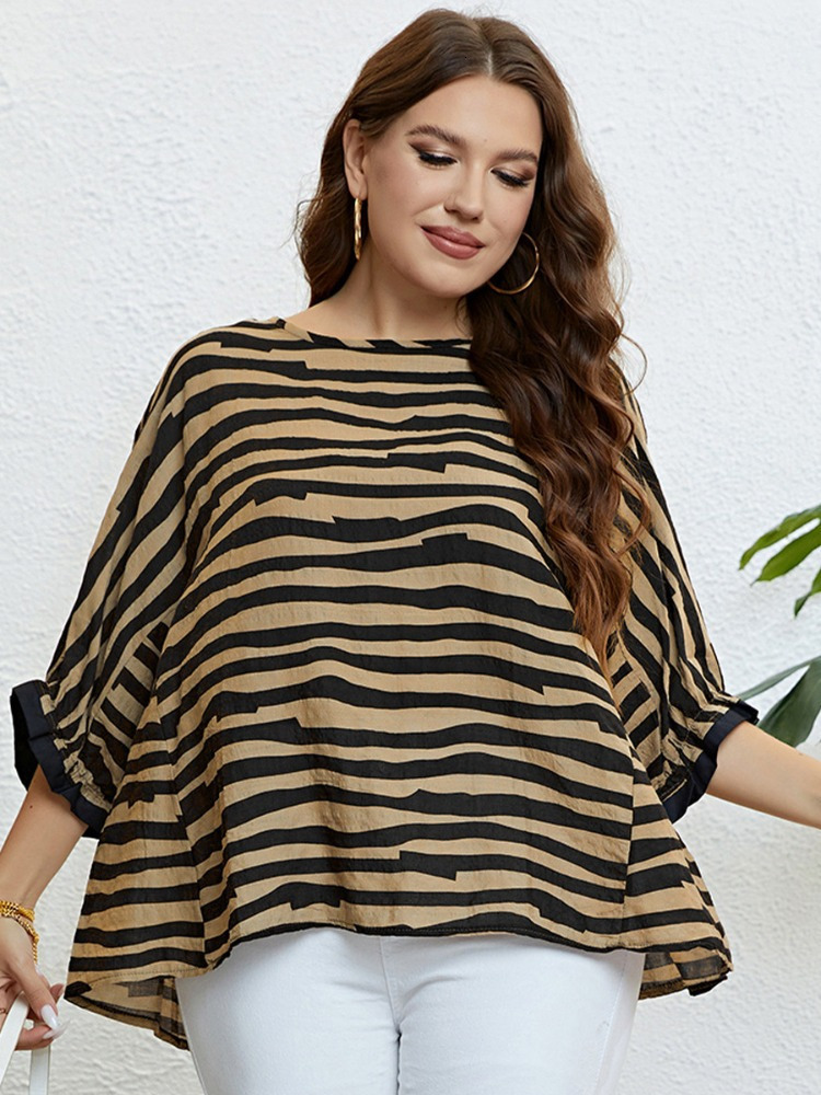 Women's Plus Size TShirt Summer Zebra Pattern 34 Sleeves Elegant Large Top blusas plus size mujer peplum top roupas femininas 230520