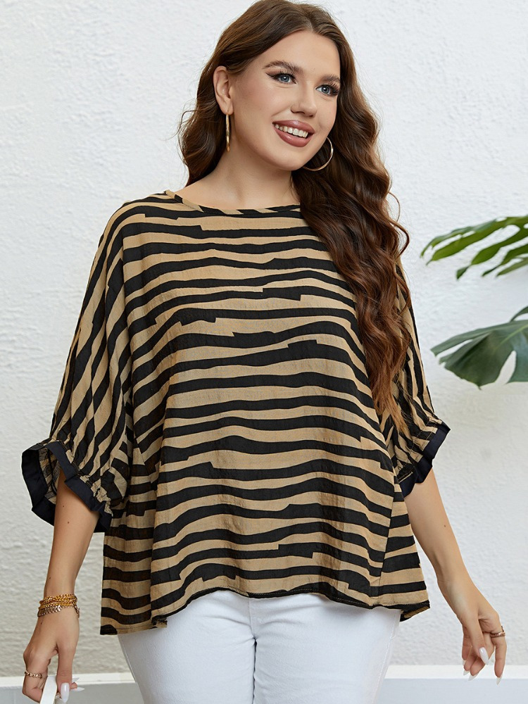 Women's Plus Size TShirt Summer Zebra Pattern 34 Sleeves Elegant Large Top blusas plus size mujer peplum top roupas femininas 230520