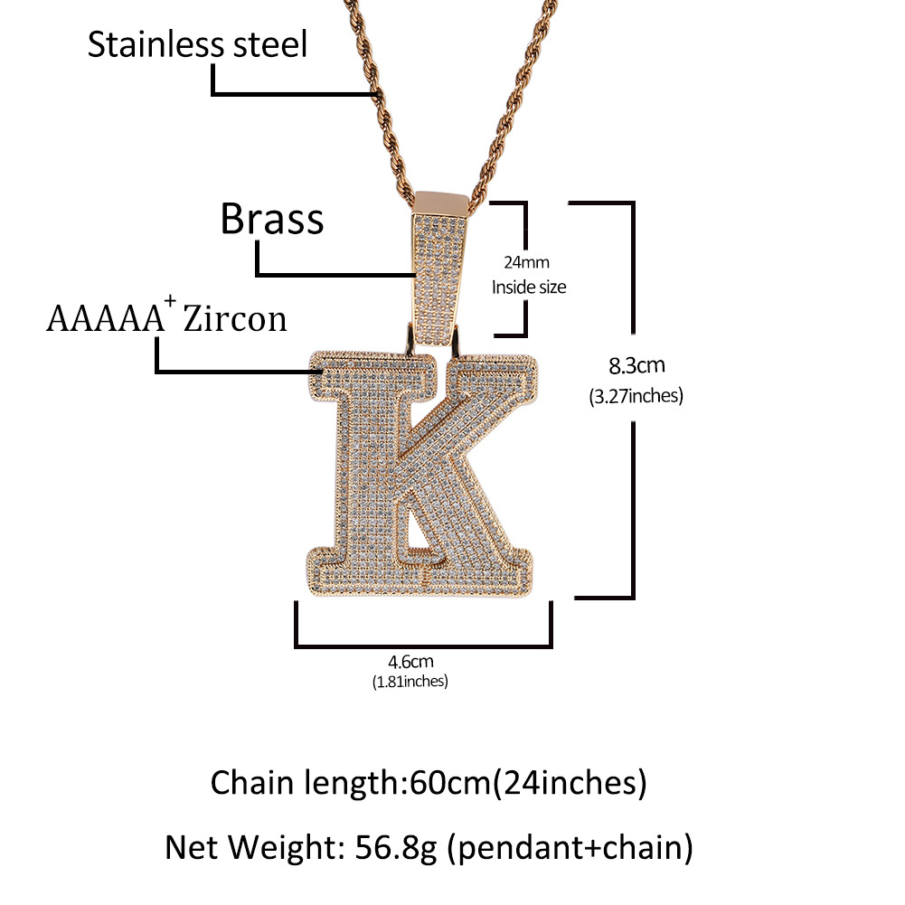 Hip Hop A-Z Letters Pendants Necklace 5A Zircon White Gold Plated Men Gift