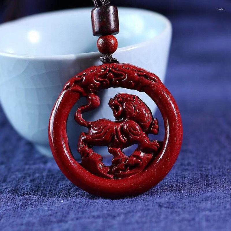 Pendant Necklaces Natural Red Cinnabar Jade Tiger With Rope Chain Fengshui Charms Necklace Men Women Lucky Amulet Sweater