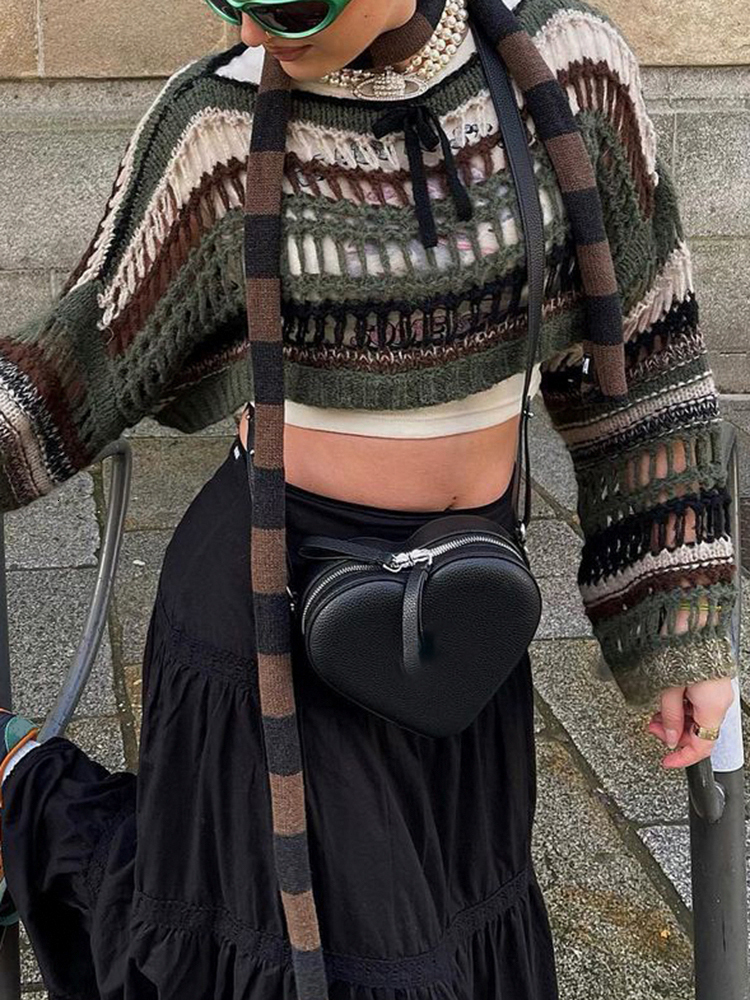 Women's TShirt SUCHCUTE y2k Stripe Hollow Out Fishnet Sweaters Smock Crop Tops Women Fairycore Oversize Sweater Grunge Goth Cloth 230520