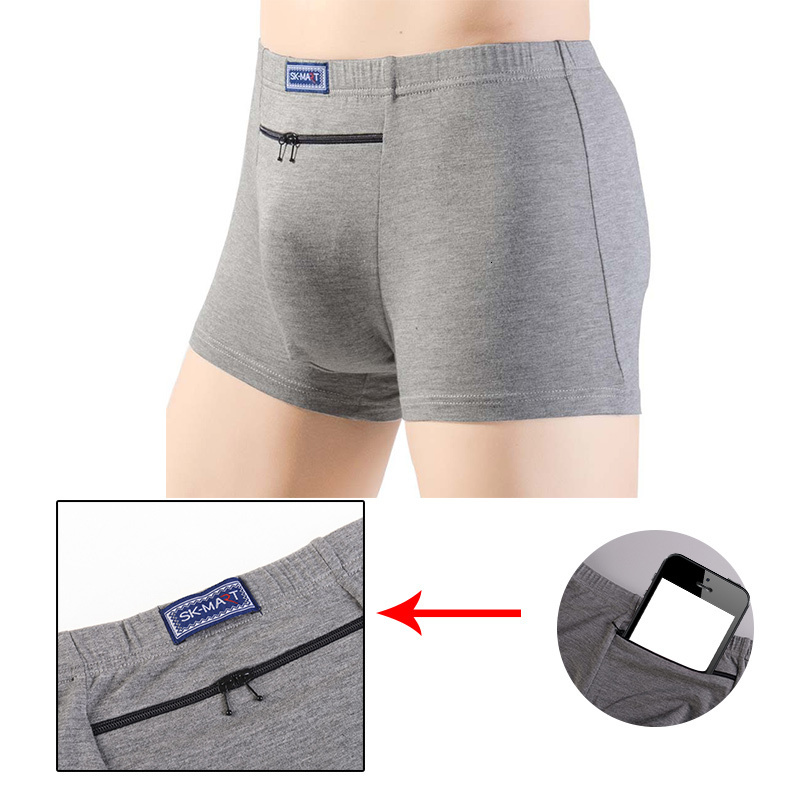 Underpants Men Boxer Sexy Hidden Pocket Secret Briefs Outdoor Sex Front Stash Soft Keep Pickpocket Proof Underwear Safe Protector 230520