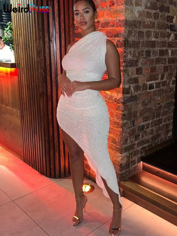 Basic Casual Dresses Weird Puss Solid Irregular Dress Sleeveless Summer Chic Trend Sexy Elegant Patchwork Skinny Elastic Peach Hip Bodycon Streetwear 