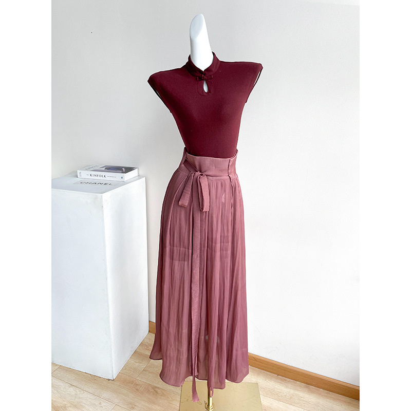 Two Piece Dress UMI MAO Chinese Style Half Sleeve Button Top Improved Horse Face Skirt Set Romantic Retro Women's Wear Femme 230520