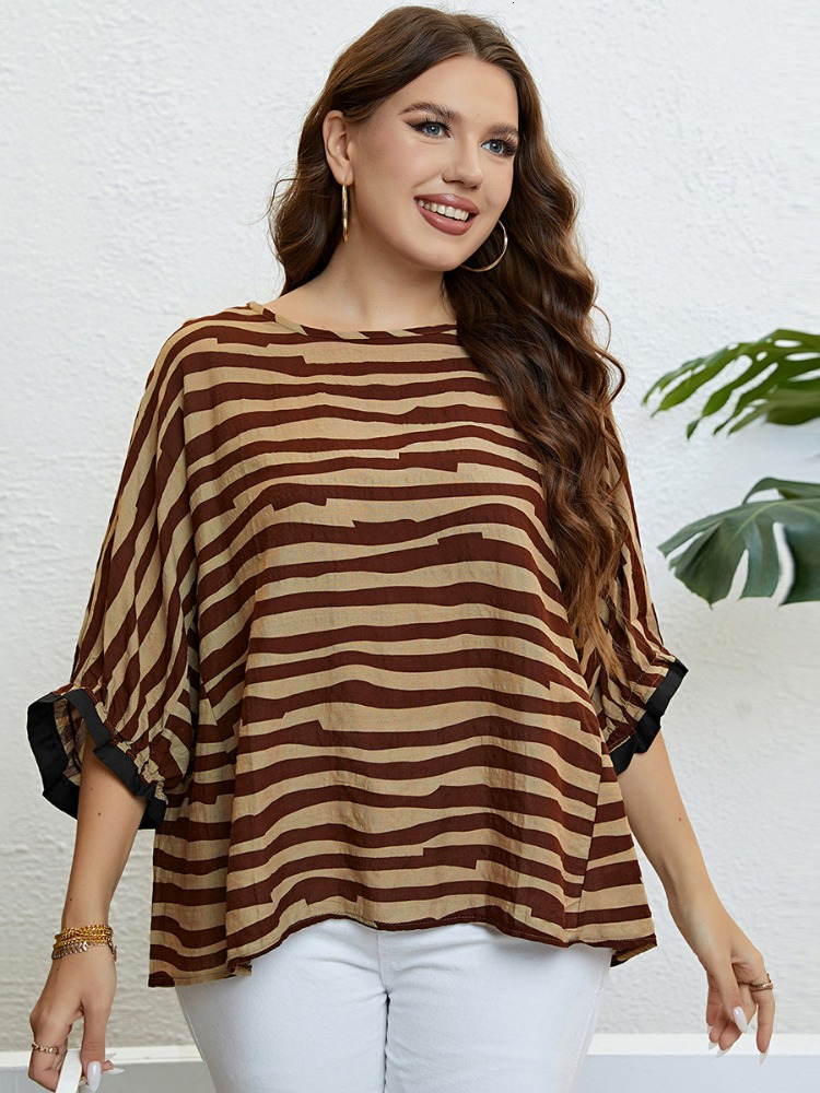 Women's Plus Size TShirt Summer Zebra Pattern 34 Sleeves Elegant Large Top blusas plus size mujer peplum top roupas femininas 230520