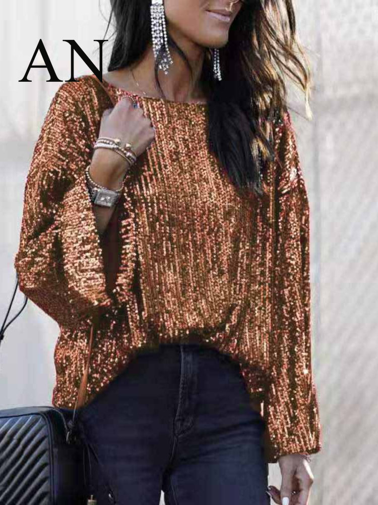 Women's TShirt Spring Loose Round Neck Blouse Sequined Short Sleeve Tshirt Women's Blouse Ladies' Casual Sports Tshirt All Neon Store C