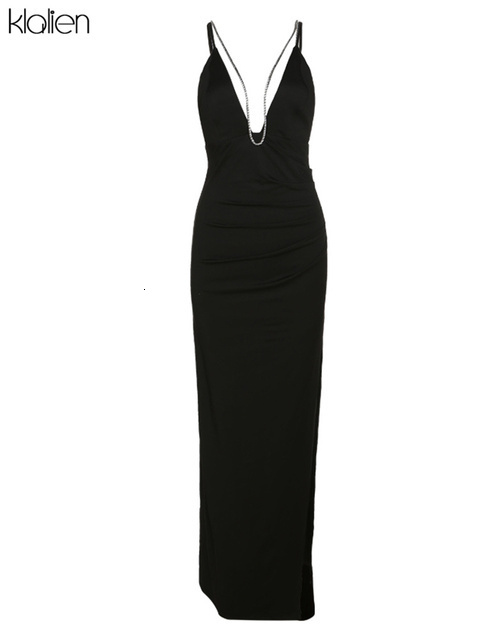 Basic Casual Dresses KLALIEN Fashion Elegant Sexy Hollow Out Bandage Backless Romantic Long Dress For Women Slim Solid Black Maxi Dress 230520