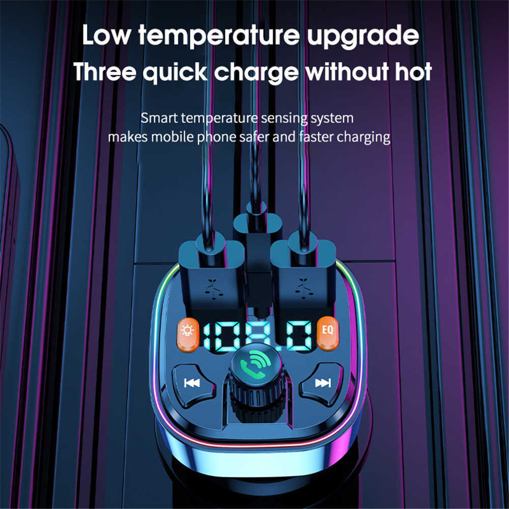 New KEBIDU FM Transmitter Car Bluetooth MP3 Audio Player Wireless Handsfree Car Kit with 18W PD Type-c Fast Dual USB Charger