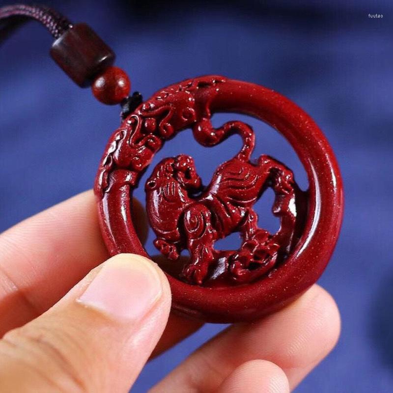 Pendant Necklaces Natural Red Cinnabar Jade Tiger With Rope Chain Fengshui Charms Necklace Men Women Lucky Amulet Sweater