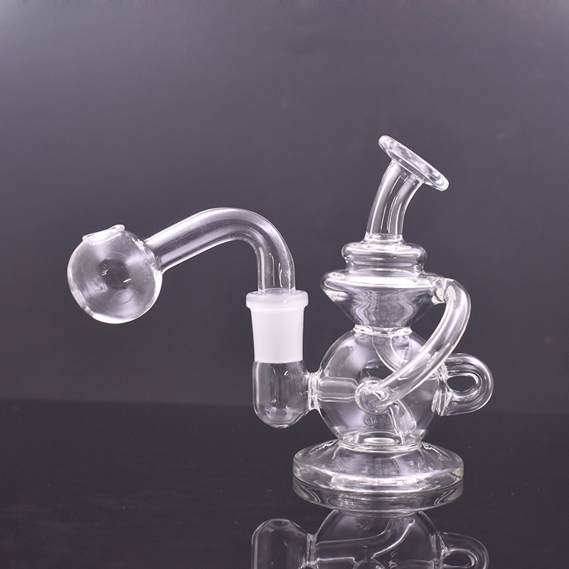 1pcs Small Tornado Recycler Glass Bong Hookahs 4.8 Inch Recycler Bubbler Water Pipes 14mm Female Oil Ashcatcher with Male Glass Oil Burner Pipe