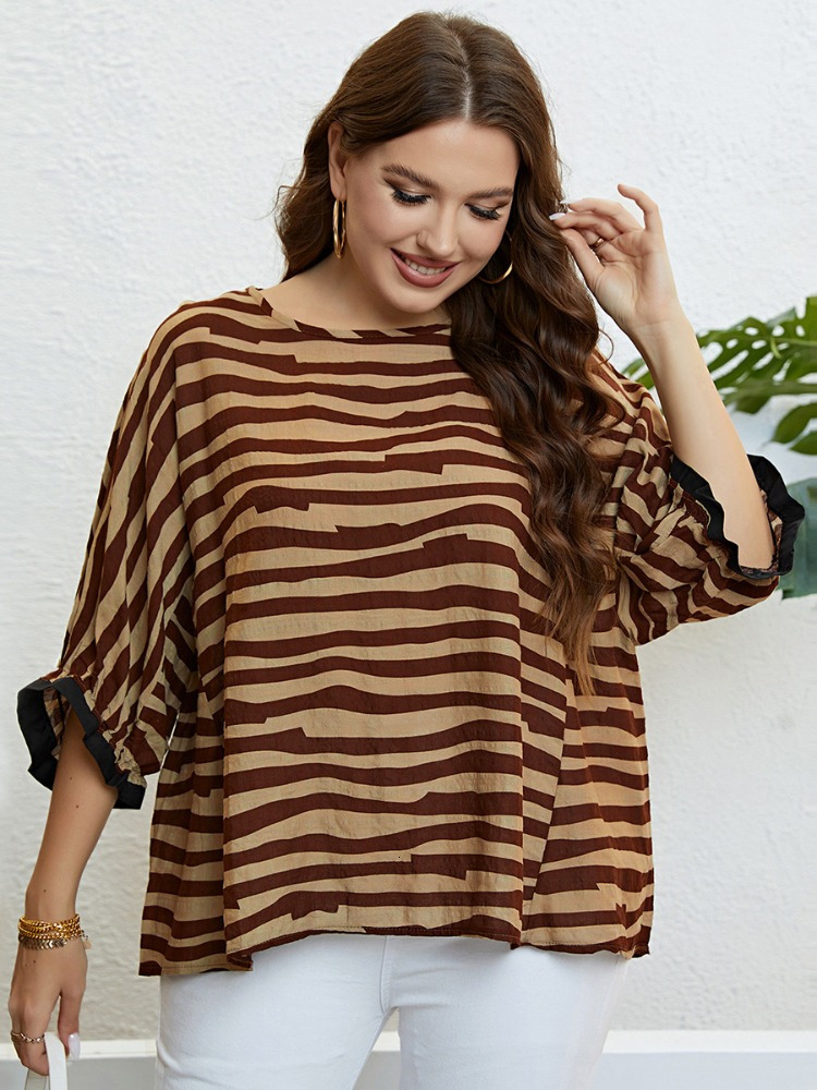 Women's Plus Size TShirt Summer Zebra Pattern 34 Sleeves Elegant Large Top blusas plus size mujer peplum top roupas femininas 230520