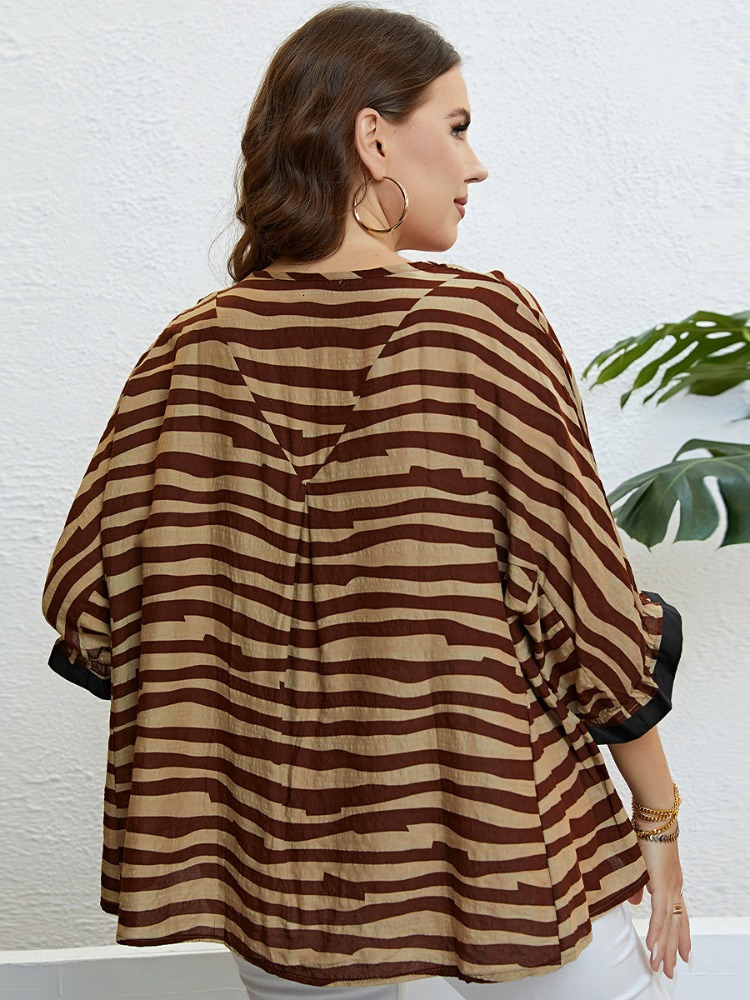 Women's Plus Size TShirt Summer Zebra Pattern 34 Sleeves Elegant Large Top blusas plus size mujer peplum top roupas femininas 230520