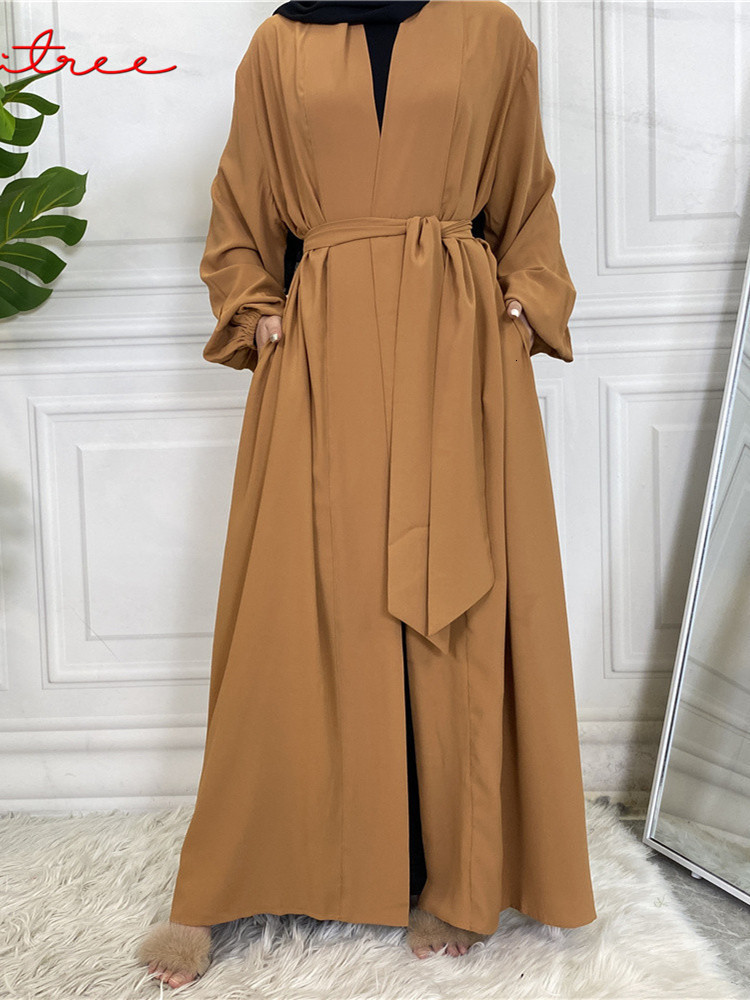Ethnic Clothing Ramadan Eid Fashion Kimono Muslim Dress Smooth Silk Elegant Solid Color Long Muslim Abayas Women's Modest Dress 230520