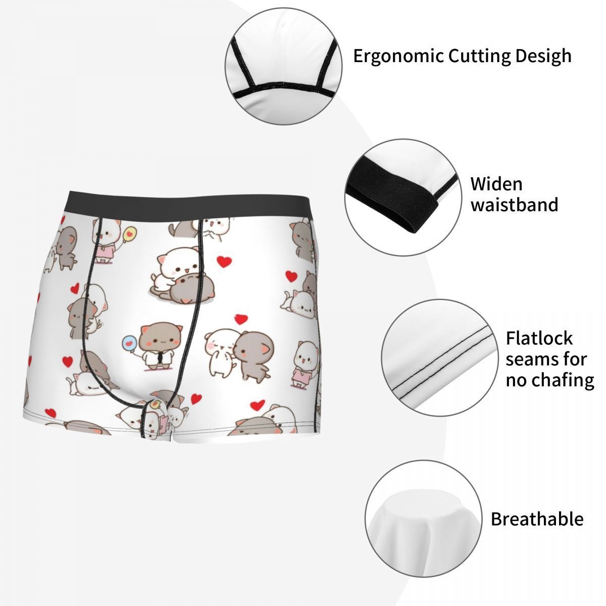 Underpants Men Boxer Shorts Panties Mochi Peach And Goma Cat Polyester Underwear Male Sexy SXXL 230520