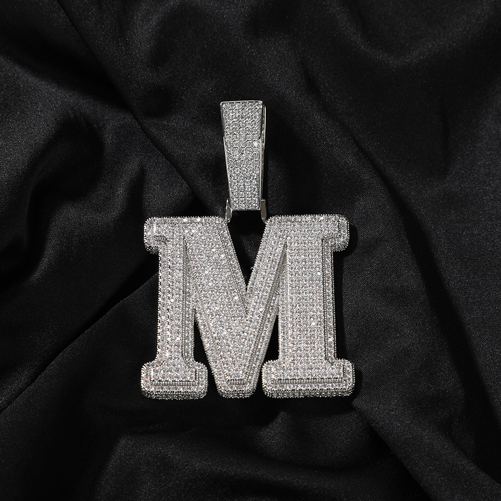 Hip Hop A-Z Letters Pendants Necklace 5A Zircon White Gold Plated Men Gift