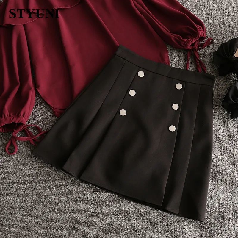 Two Piece Dress Ruffles ONeck Mesh Puff Sleeve Loose Women's Blouse Shirt High Waist Pleated Skirt Korean Fashion piece Set 2023 Summer 230520