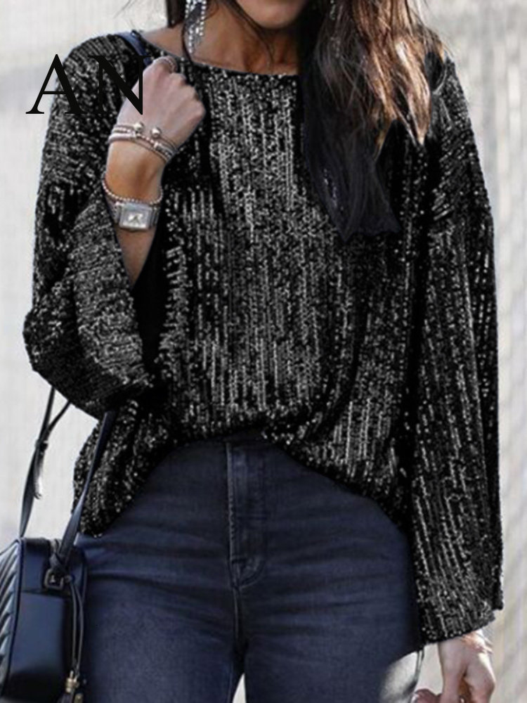 Women's TShirt Spring Loose Round Neck Blouse Sequined Short Sleeve Tshirt Women's Blouse Ladies' Casual Sports Tshirt All Neon Store C