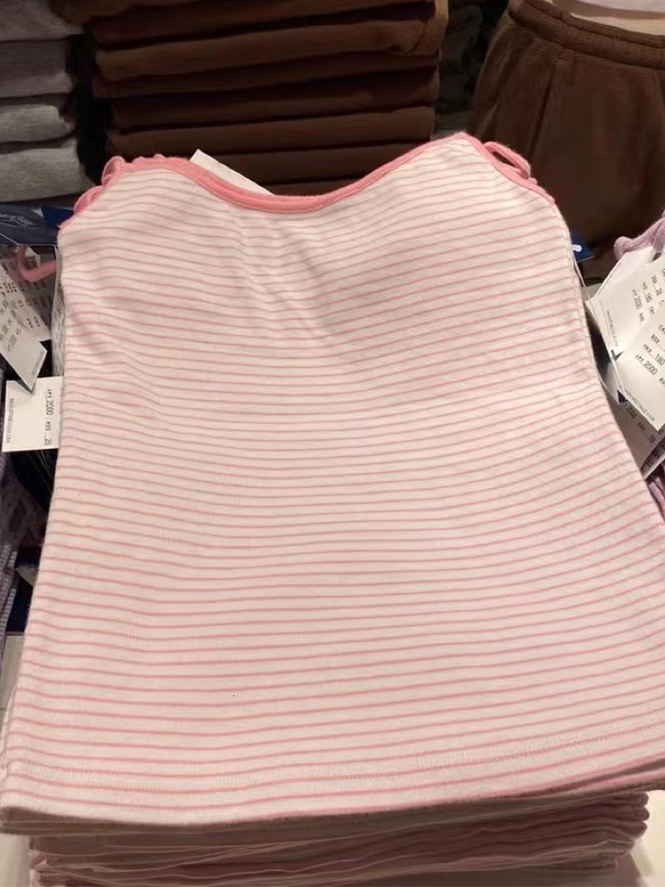 Women's Tanks Camis Sweet Pink Striped Slim Tank Top Summer Sexy Cute Sleeveless Soft Cotton Cami Vintage Chic Y2k Crop 230520
