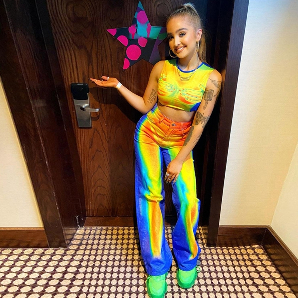 Women's Pants Capris Lairauiy Women's Y2K Fairy Grunge Wide Leg Pants Fashion Tie Dye Print Colorful Block High Waist Loose Pants 230520