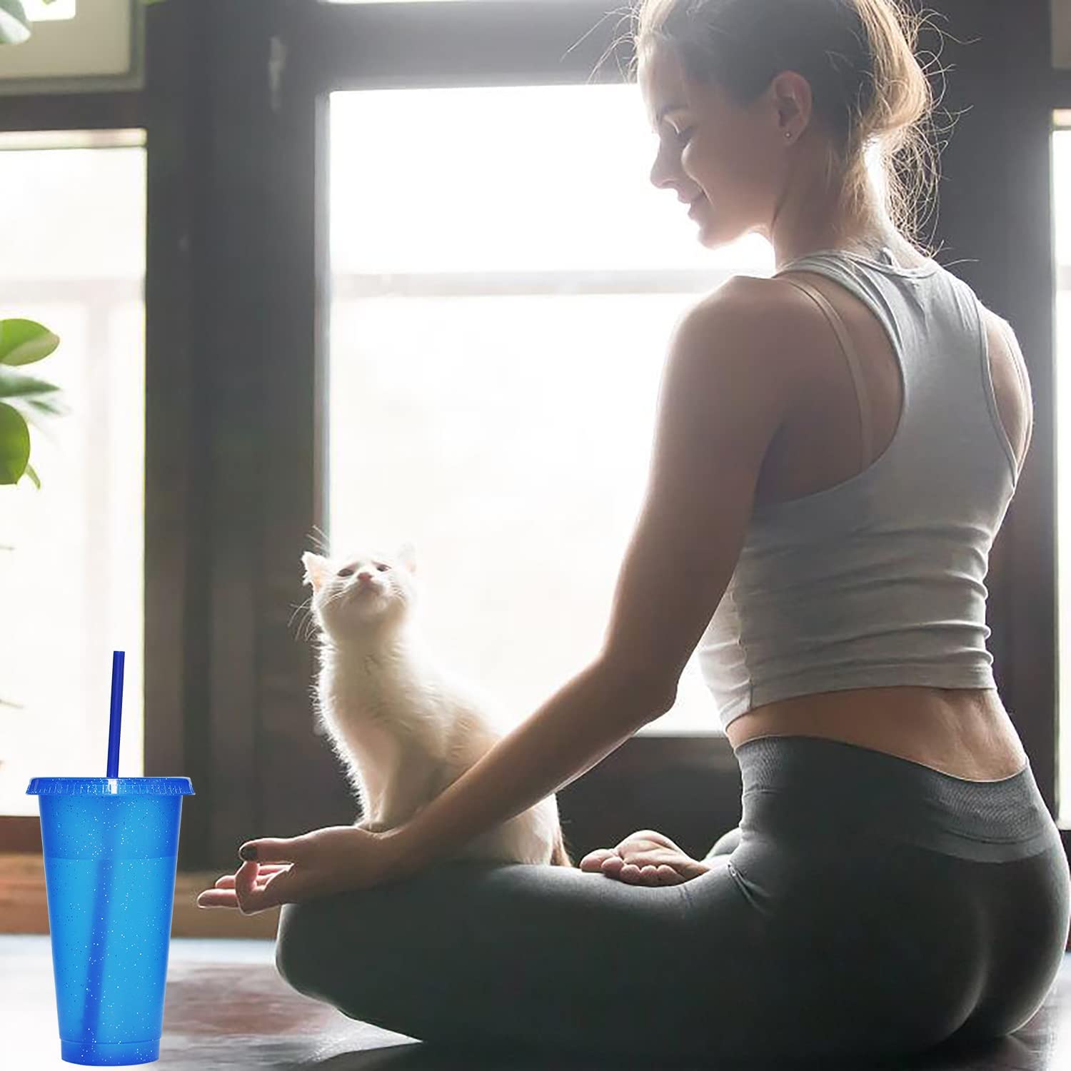 Suertestarry Tumbler with Straw and Lid,Water Bottle Iced Coffee Travel g Cup Reusable Plastic Cups Perfect for Parties Birthdays 24oz 16oz Free shipp