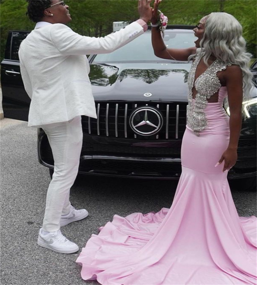 Beautiful Pink Beaded Prom Dress 2023 Elegant Mermaid Satin Black Girls Formal Occasion Wear Luxe Birthday Party Evening Gowns robe de soiree vestido 