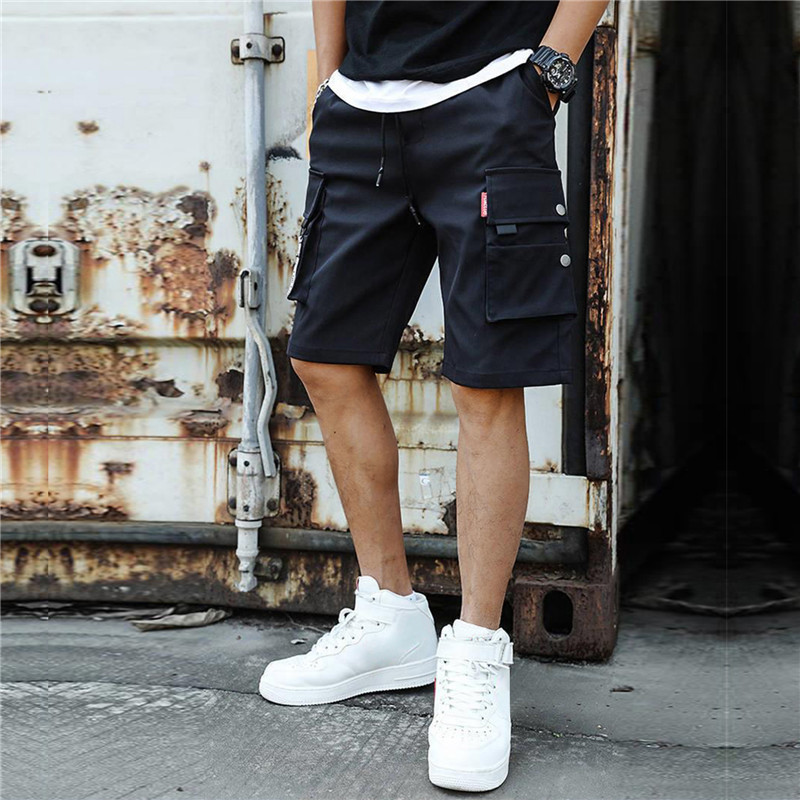Mens Shorts Men Cargo Tactical Joggers Work Casual Pants Male Multi Pockets Buttons Loose Wide Leg Knee Length Summer 230522