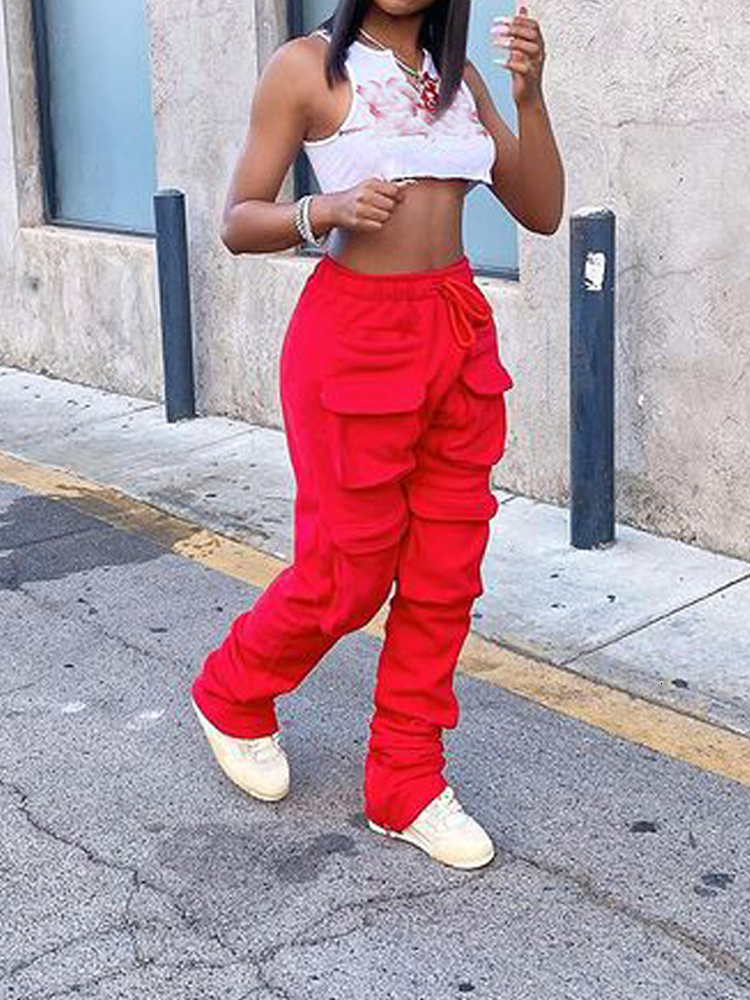 Women s Pants s Red Stacked Sweatpants High Waist Tracksuits Y2K Harajuku Joggers Streetwear Mall Goth Cargo Safari Trousers 230522