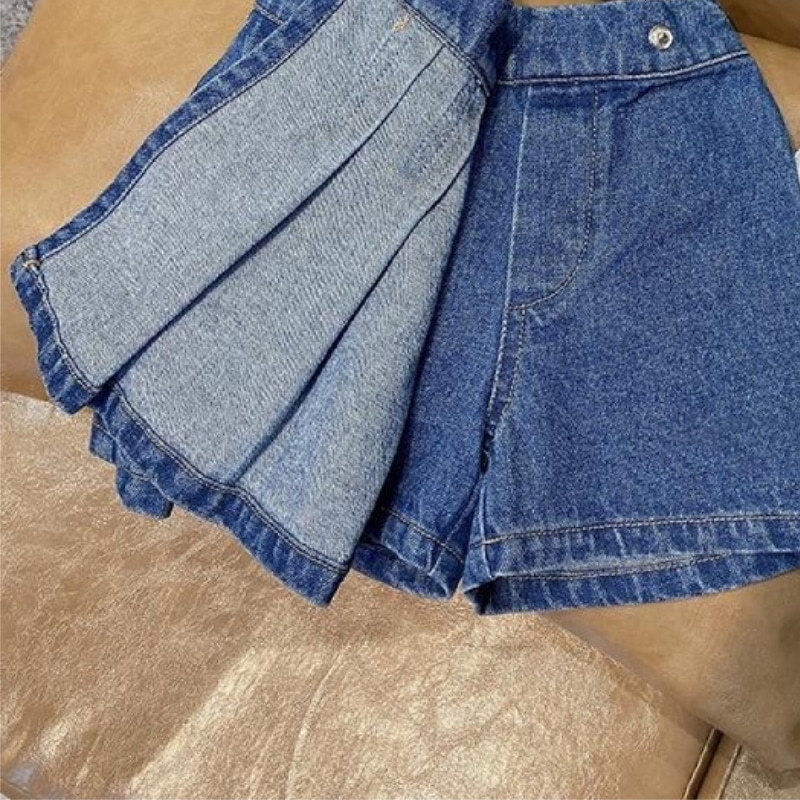 Skirts 2206 Baby Girl Casual Jean Pleated Shorts Infant Toddler Child Denim Scanties Trousers Skirt Summer Spring Clothes 1 12Y 230520