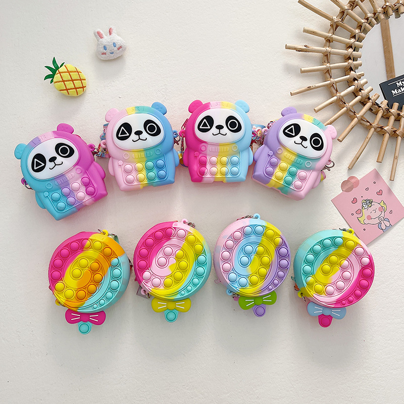Silicone Decompression Toy Children Single Shoulder Diagonal Cute Cartoon Package Bubbles Coin Purse