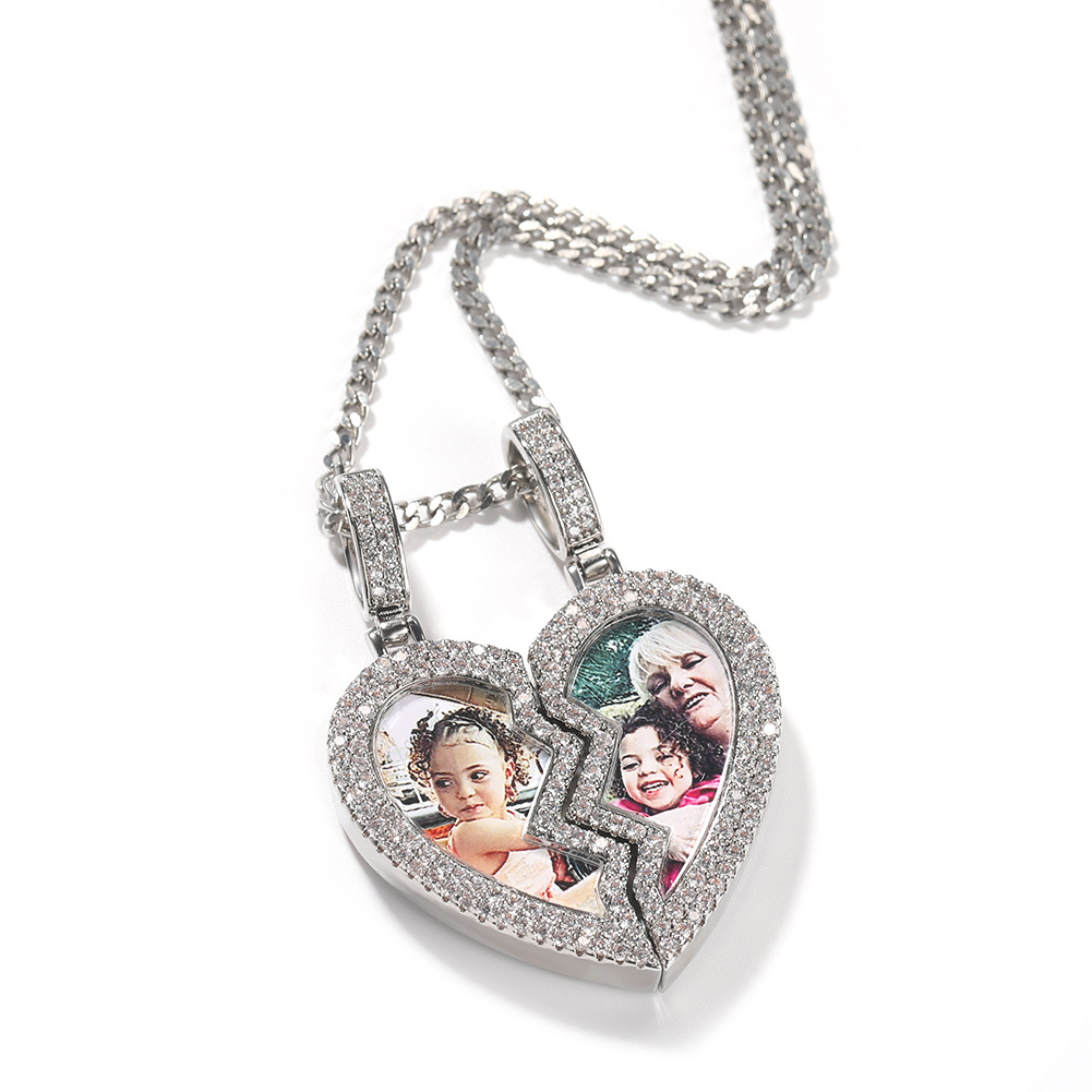 DIY Custom Magnet Heart Photo Pendant Necklace Women Men Lover Couple Jewelry